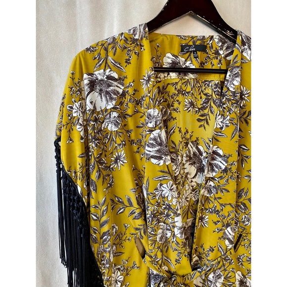 Modcloth Mustard Floral Wrap with Fringe - Picture 6 of 7